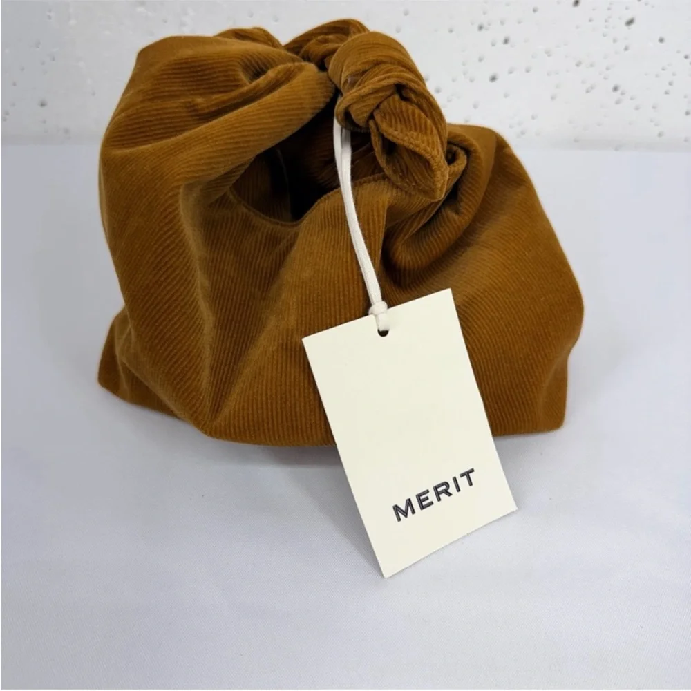 Merit Rust Brown Corduroy Tie Handle Cosmetic Bag NEW